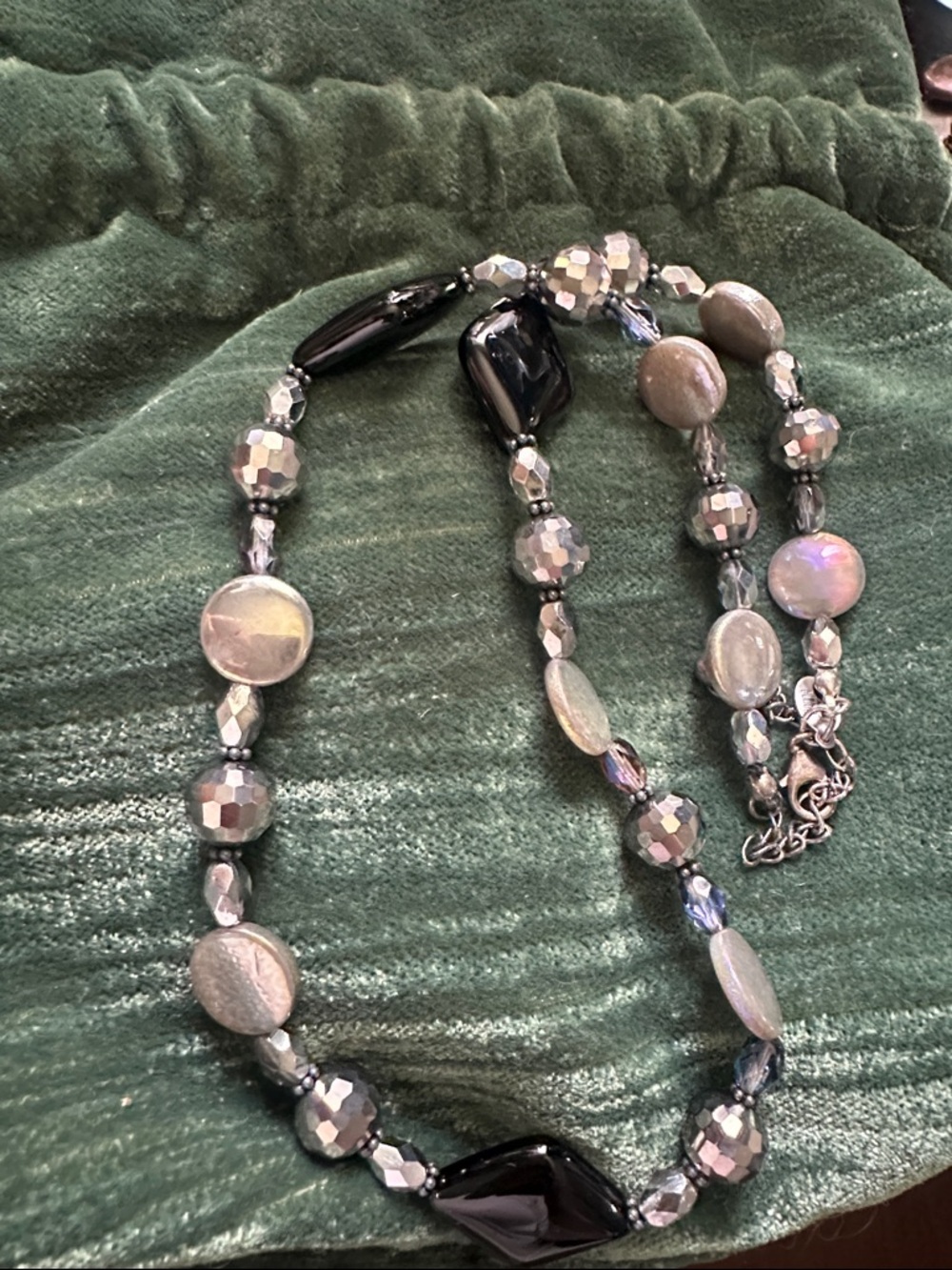 Donna Dresser 925 Black and Iridescent Beaded Necklace